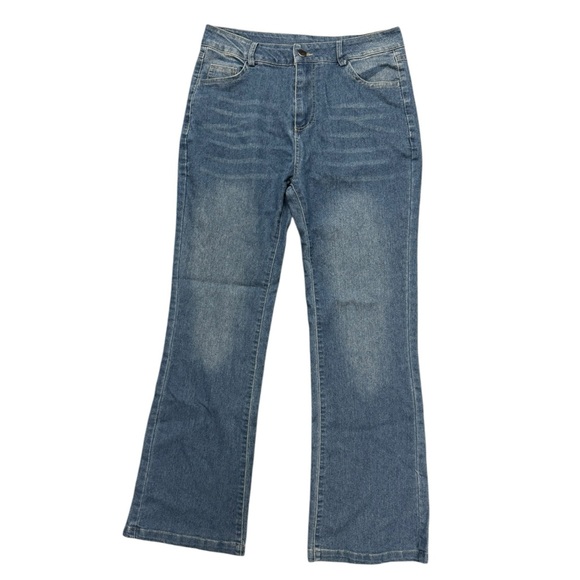 Elegant Thin Blue Flare Jeans for Women - Picture 1 of 9